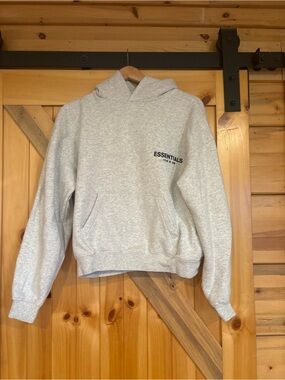 ESSENTIALS Light Gray Pullover Hoodie with Chest Logo